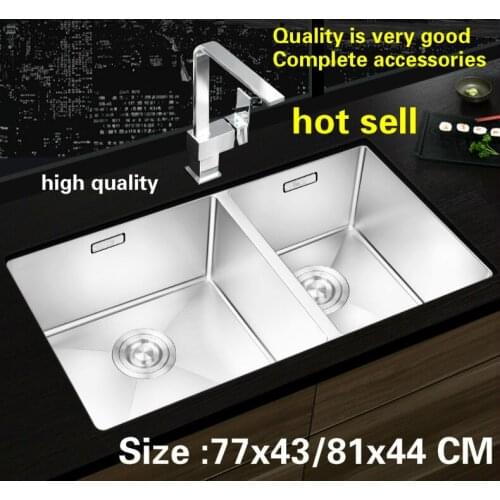 Free shipping Household food grade 304 stainless steel kitchen manual sink double groove vogue hot sell 77x43/81x44 CM