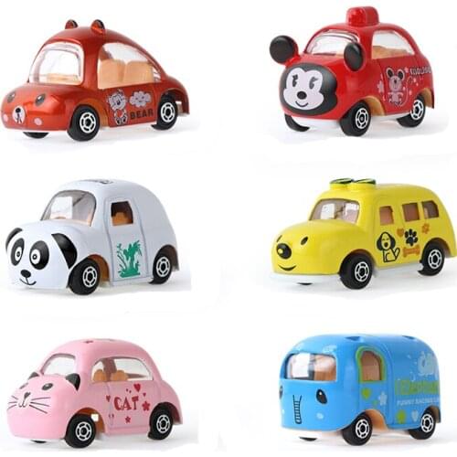 Kids Mini Alloy Pull Back Diecast Car Set Model Toys Cute Animal Pocket Car Taxi Bus Educational Toys for Boys Children Gift