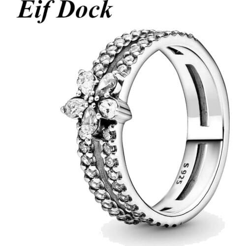 Eif Dock Silver Color Sparkling Snowflake Double Rings For Womem Engagement Wedding Pan Ring Band Jewelry Christmas Gift