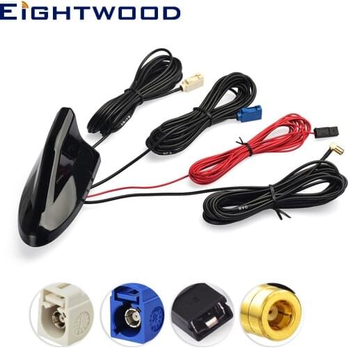 Eightwood Car Roof Shark Fin Amplified Antenna GPS Navigation DAB Digital Radio In-Dash Tuner Car Stereo FM/AM Radio Combined