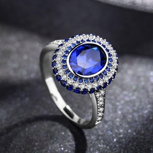 European 925 Sterling silver ring RING Female Crystal from Swarovskis Simple Luxury sapphire ring Anti-allergic Christmas gift
