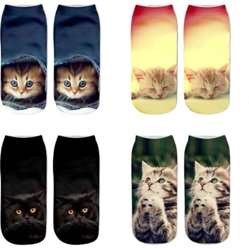 Hot Selling Kids Socks 3D Printing Cute Animal Cat Design Fashion Boys Girls Socks Low Ankle Funny Sock for Children 8-16Years