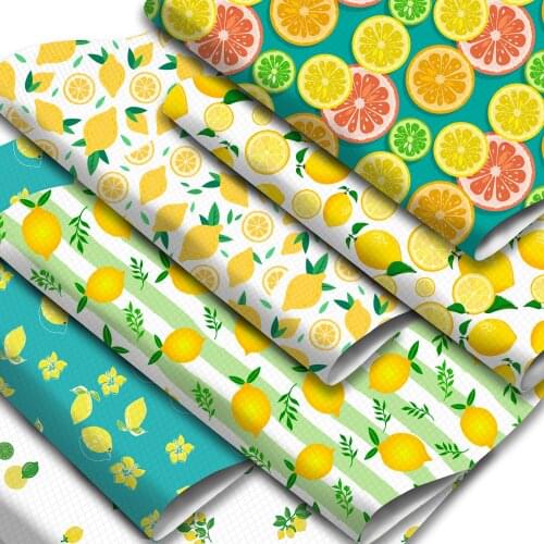 Fruits Theme Faux Leather Sheets Lemon Leave Pattern Printed Synthetic Leather Fabric Roll for DIY Earrings Hair Bows Making