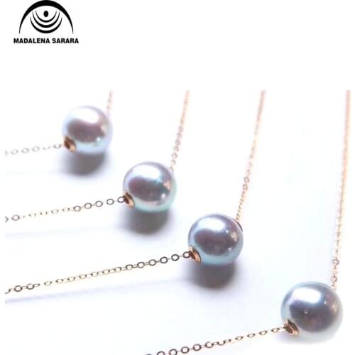 MADALENA SARARA 8-8.5mm AAA Saltwater Pearl Akoya Plantinum Grey Birghtness Briliant Perfect Round Chain Pendant Necklace