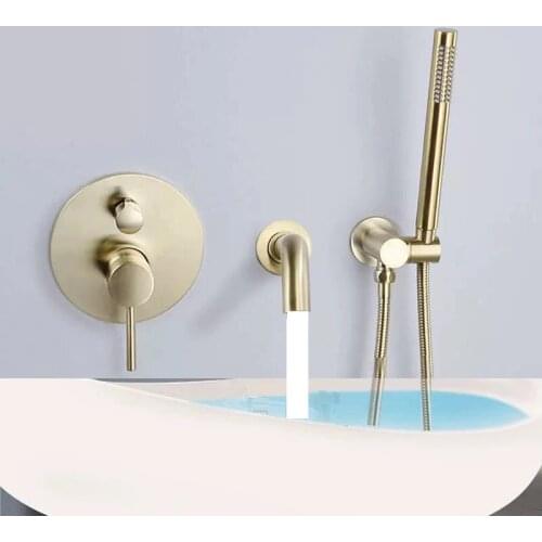 Matt Black/Brushed Gold Brass Wall Mounted Bathtub Shower Set Bathtub Faucet Mixer Bathroom Shower Faucet Bath Spout Shower Tap
