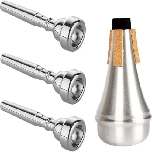 4Pcs/Set 3C 5C 7C Metal Trumpet Mouthpiece Mute Silencer Practice Accessories for Replacement Musical Instruments Accessories