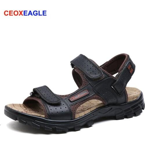 CEOXEAGLE Brand Open Toe Genuine Leather Mens Sandals Pig Skin Comfortable Summer Outdoor Shoes Roman Beach Sandals Size 38-44