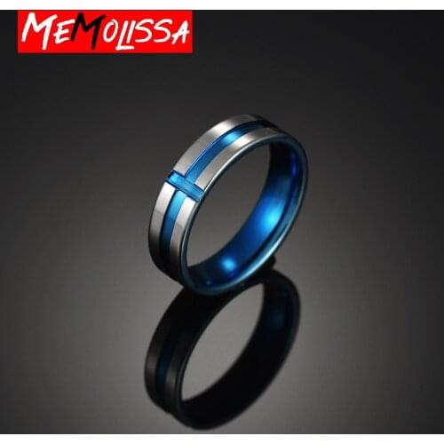 6MM Groove Mens Blue Cross Ring Wide Blue Color Gothic Titanium Steel Ring for Men Stainless Steel Jewelry bague femme anillos