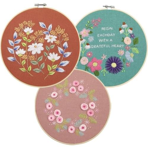 Easy Flower Embroidery Kit with Hoop for Beginner Needlework Practice Kit Cross Stitch Floral Wall Painting Art Home Decor