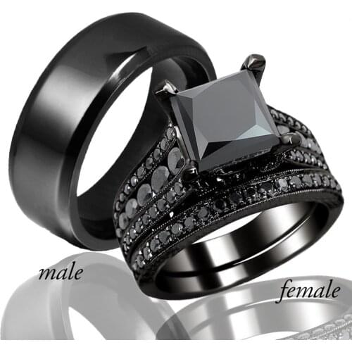 Carofeez Black Engagement Wedding Couples Ring Womens Zircon Rings Set Mens Rings Lover Gift Valentines Day gift