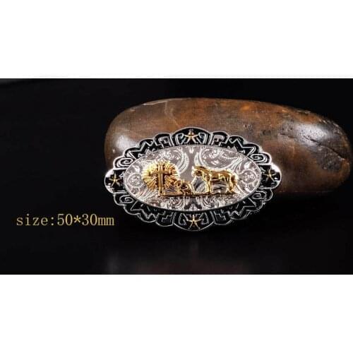 5PCS 50*30mm Western Gold Silver Plated BIKER COWBOY PRAYER CROSS Horse Saddle Bridle Tack Leathercraft OVAL CONCHOS