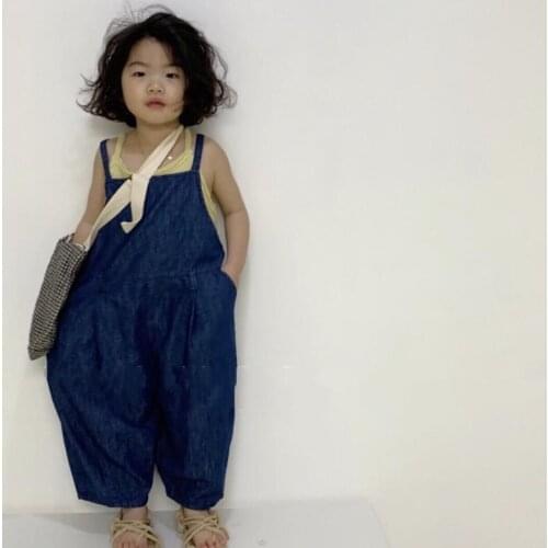 2021 new stylish girls boys denim overalls fashion summer kids jumpsuit