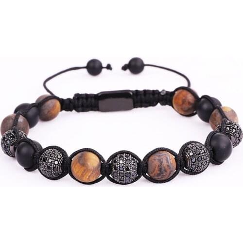 New Design Men Beads Bracelets Matte Tiger Eye Onyx Beaded Woven Wrap Stone Bracelet For Men Jewelry
