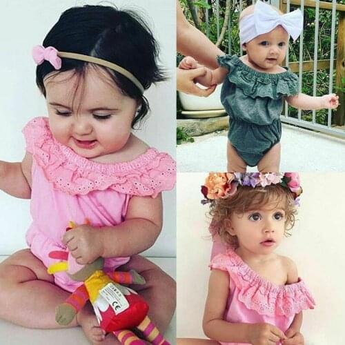 Toddler Baby Girl Off Shoulder Lace Sleeveless Romper Bodysuit Summer Ruffled Solid Cotton Outfit Clothes Sunsuit
