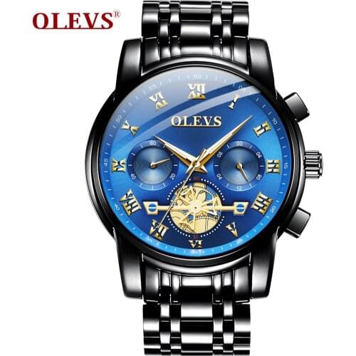 OLEVS 2859 Fashion Business men quartz watch tourbillon logo design multi-time zone steel watch Luxury Quartz Wristwatch For Men
