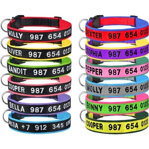 Puppy Medium Large Unisex Dogs Collar Adjustable Nylon Products Dog Collars Custom Embroidered Name Tag Personalized Dog Collar