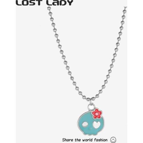 Lost Lady New Cute Creative Skull Pendant Necklace Holiday Spoof Necklace Gift with Flower Cute Jewelry Party Gifts for Girl