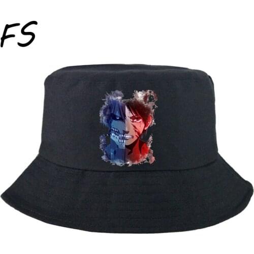 Summer Bucket Hats men Attack on titan print Foldable Fisherman Hat Woman Sun Fisherman Cap Man Fashion anime Panama Bucket Hat