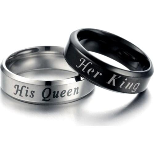 Couple Ring His Queen Her King Stainless Steel Black Color Wedding Engagement Rings for Men Women Lover Jewelry DC001