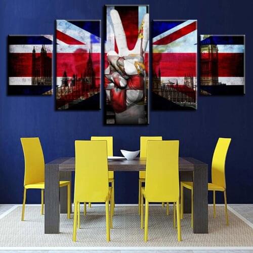 Poster Decor Home Bedroom Wall Art 5 Pieces HD Prints British Flag Modular Pictures Victory Scissor Hands Modern Canvas Painting