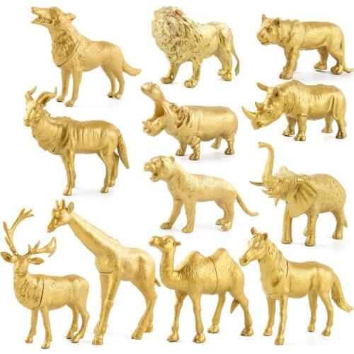 PVC Wild Animal Figures Simulation Model Set Lion Tiger Elephant Giraffe Golden Statue Educational Forest Toy Gift for Children