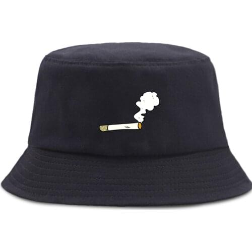 Cigarette Smoke Hip Hop Fishermans Hats Foldable Cotton Summer Beach Cap Casual Sunscreen Bucket Hat Summer Outdoor Panama Caps