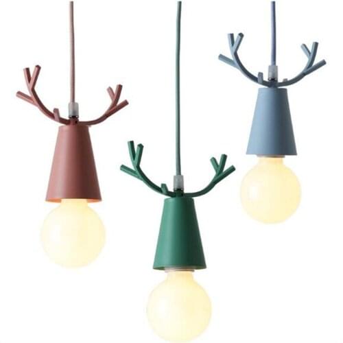 Nordic Macaron Colors Lovely Iron Deer Led E27 Pendant Light for Childrens Room Cafe Bar Restaurant Wedding Deco 2205