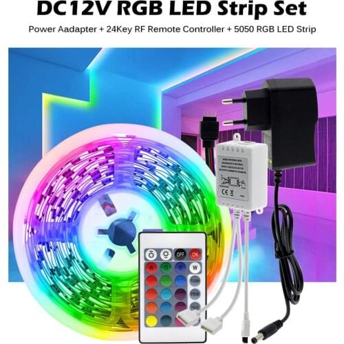 LED Strip Light RGB 5050 DC12V Flexible Lamp Tape Diode Ribbon 5M 10M 15M 20M Fita LED Light Strip + Controller + Adapter