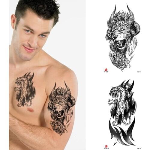 Animal Tiger dragonTemporary Tattoos Fox Wolf Eagle Fake Tatto Sticker Owl Flower Tatoo Body Armbands Men tatuajes temporales