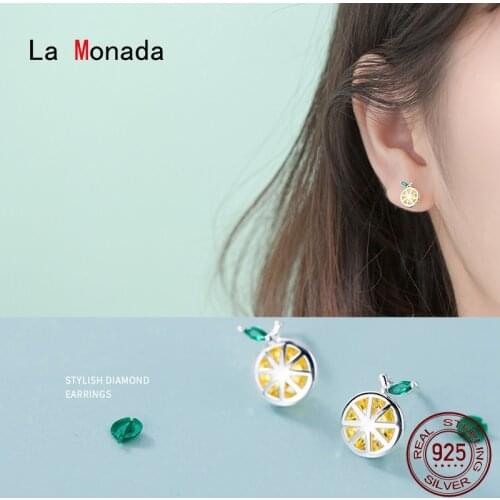 La Monada Lemon Stud Earrings For Women Silver 925 Fruit Fine Women Earrings Jewelry Women Stud Earrings 925 Sterling Silver