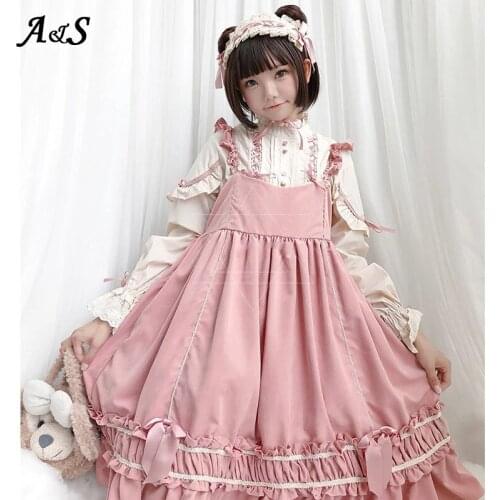 Anbenser Sweet Lolita Dress Bowknot High Waist Victorian Princess Tea Party Dress O Neck Long Sleeve Lolita Top Kawaii Girl Set