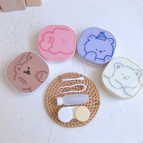 1pcs New Colorful Cute Bear Cartoon Contact Lens Portable Case Contact Lens Case Travel Easy Carry Storage Container With Mirror