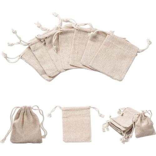 10Pcs Burlap Cotton Gift Bags Packing Jewelry Drawstring Pouches Reusable Storage Organizer Wedding Christmas Candy Decoration