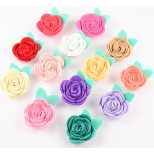 Handmade 100pcs/30C Fashion Cute Felt Rose Flower Mint Leaves DIY Materials Solid Kawaii Floral Handmade DIY Parts Accessories