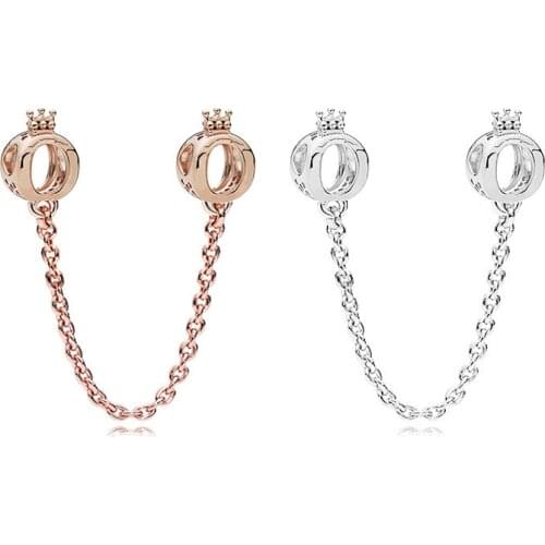 2021 New Silver Colour Sparkleing Shine Crown Safety Chain Bead Fit Original Pandora Charm Bracelet Pendant DIY Fashion Jewelry