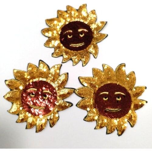 3pcs/lot 3D flower sun sequins patches for clothing DIY Sew on sequin sun patch for clothes Embroidery applique parche ropa