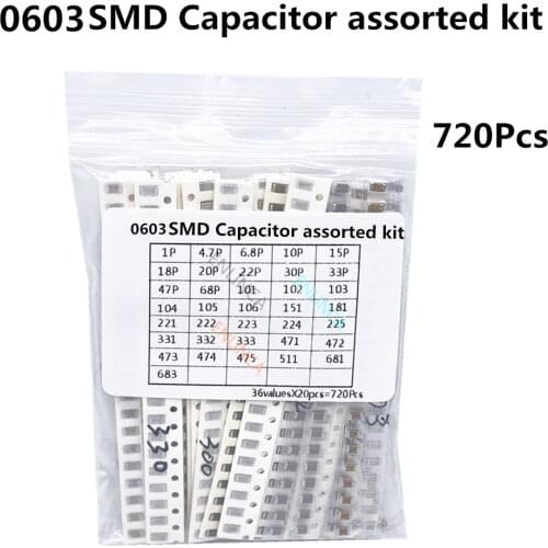 36ValuesX20pcs=720Pcs 1pF-10uF Electronic Capacitor set 0603 SMD Ceramic Capacitor assortment kit