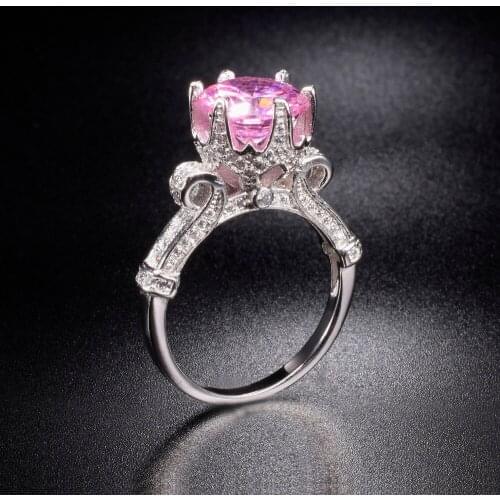 Promotion!!! Real Solid 100% 925 Sterling Silver Lotus flower Rings Wedding Jewelry for Women Pink 4ct Simulated Diamond Ring