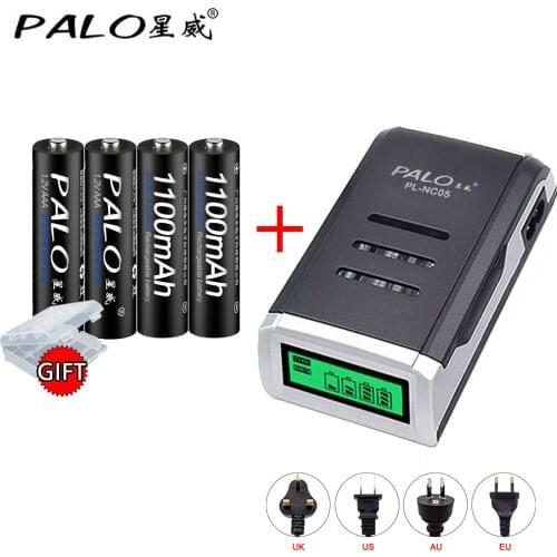 PALO 4pcs 1.2V 1100mAh NI-MH AAA Battery Rechargeable Battery 3A Rechargeable Baterias with a LCD display Smart battery charger