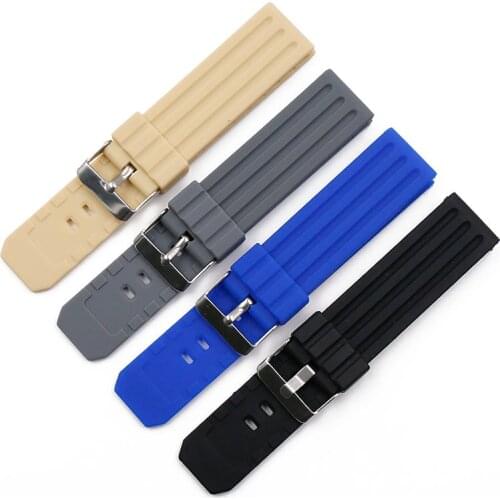 Watch accessories sports silicone strap male 22mm pin buckle outdoor waterproof rubber strap female bracelet watch band
