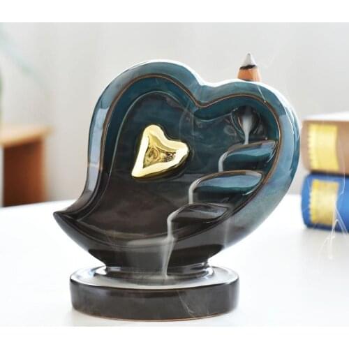 Love Backflow Incense Burner Smoke Waterfall Incense Sticks Holder Creative Zen Ornaments Simple Incense Censer 20 Pcs Cones