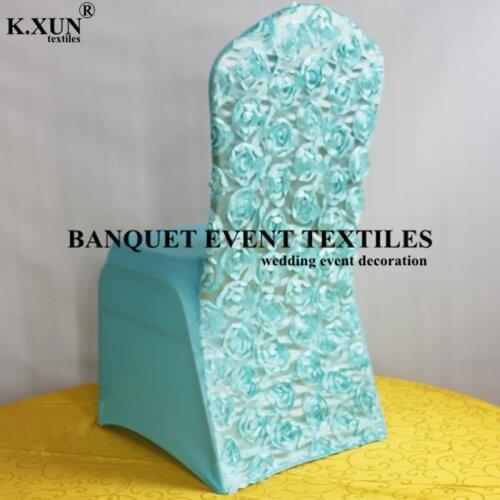 Tiffany Color Back Satin Rosette Spandex Chair Cover Stretch Chair Covers For Wedding Banquet Event Party Decoration