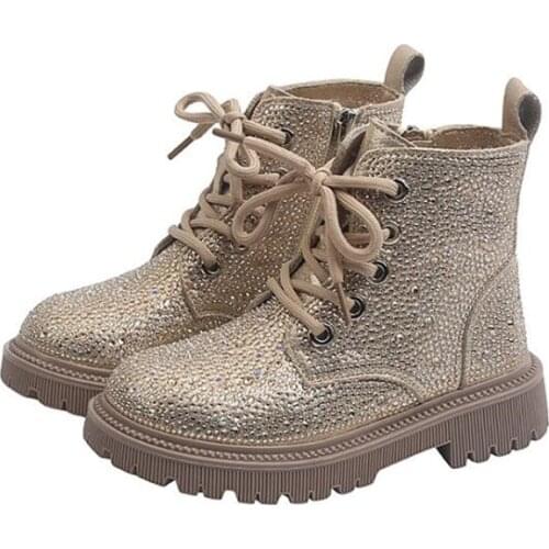 Shiny Rhinestone Girls Martin Boots Autumn 2021 New Childrens Short Boots Soft Sole Soft Top Princess Single Boots Fashion