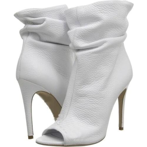 Stiletto Heels High Heel Boots Peep Top Plaid Slip On Ankle Booties Solid Concise Women Runway Casual Fall Shoes Leather