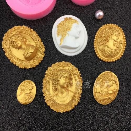 European ladys head classic retro lady sugar silicone mold relief like baking cake chocolate soap mold tool