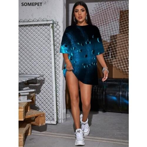 SOMEPET Dizziness T Shirt Women Abstract Punk Rock Psychedelic Summer Dark Blue Funny T shirts Womens Clothing Femme Sexy