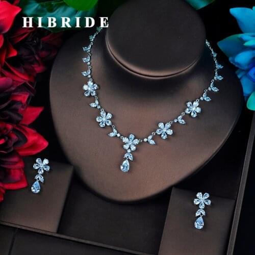 HIBRIDE Beauty Flower Shape Earring Necklace Set Women Bridal Jewelry Sets For Party Bijoux Mariage Jewelry Accessories N-684