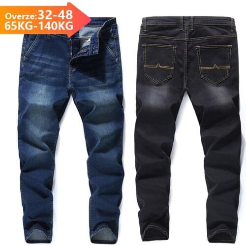 Jantour Brand 2021 Mens Loose Elastic Jeans Fashion Business Classic Style Jeans Denim Pants Trousers Male Big Size 44 46 48