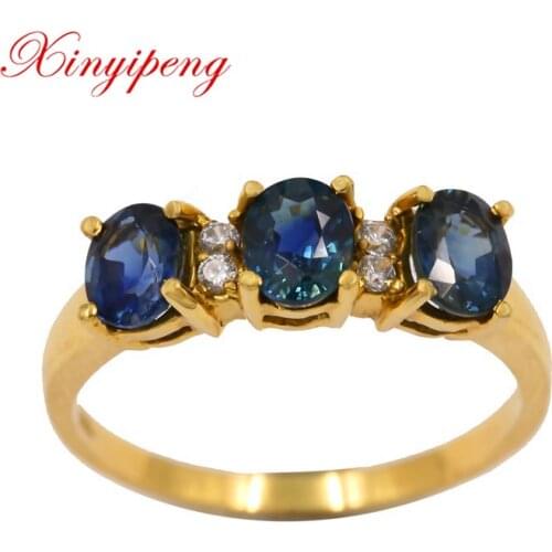 Xin yi peng 18 kyellow gold inlaid natural blue sapphire ring 4*5 mm women ring simple fine Au750