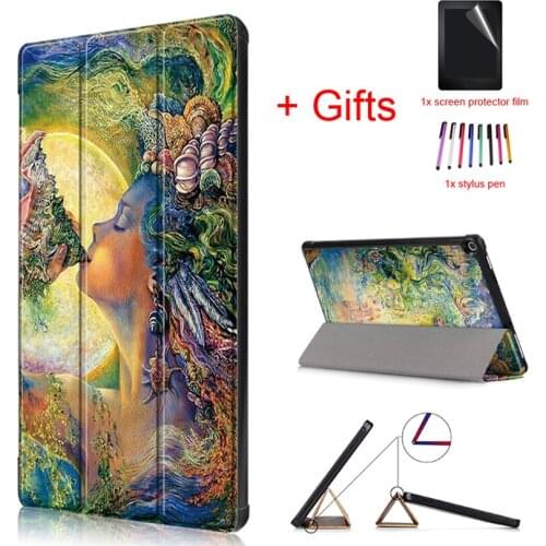 Auto Sleep/Wake Magnetic Case for Amazon Kindle Fire HD 10 2017 2019 10.1" Tablet PU Leather Protective Stand Cover+Film+Pen